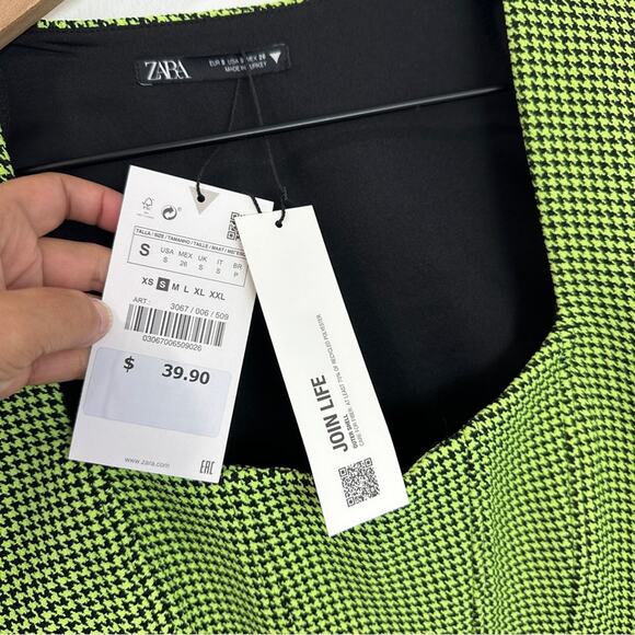 Zara Houndstooth Neon Green Corset Bustier Crop Top Size small - Picture 6 of 12